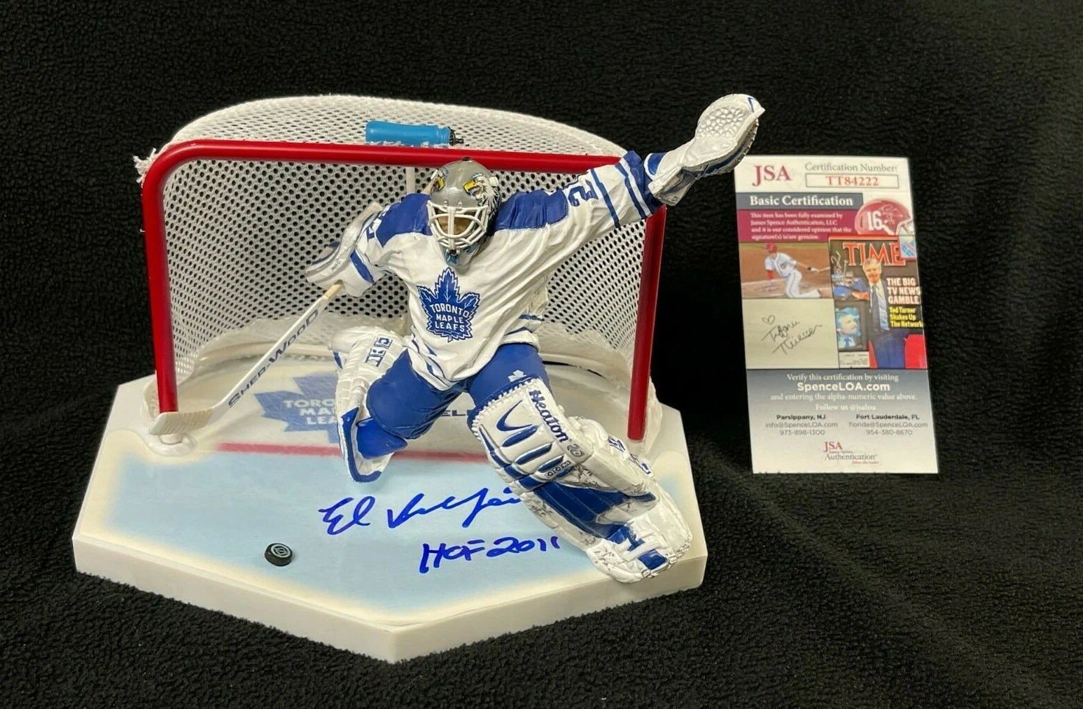 Ed Belfour Signed Toronto Maple Leafs White Jersey McFarlane Figure JSA COA
