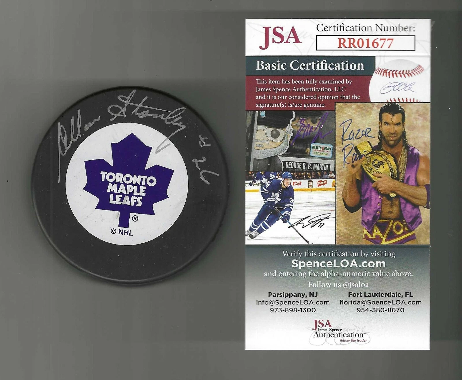 Allan Stanley Signed Toronto Maple Leafs Trench Puck JSA COA RR01677
