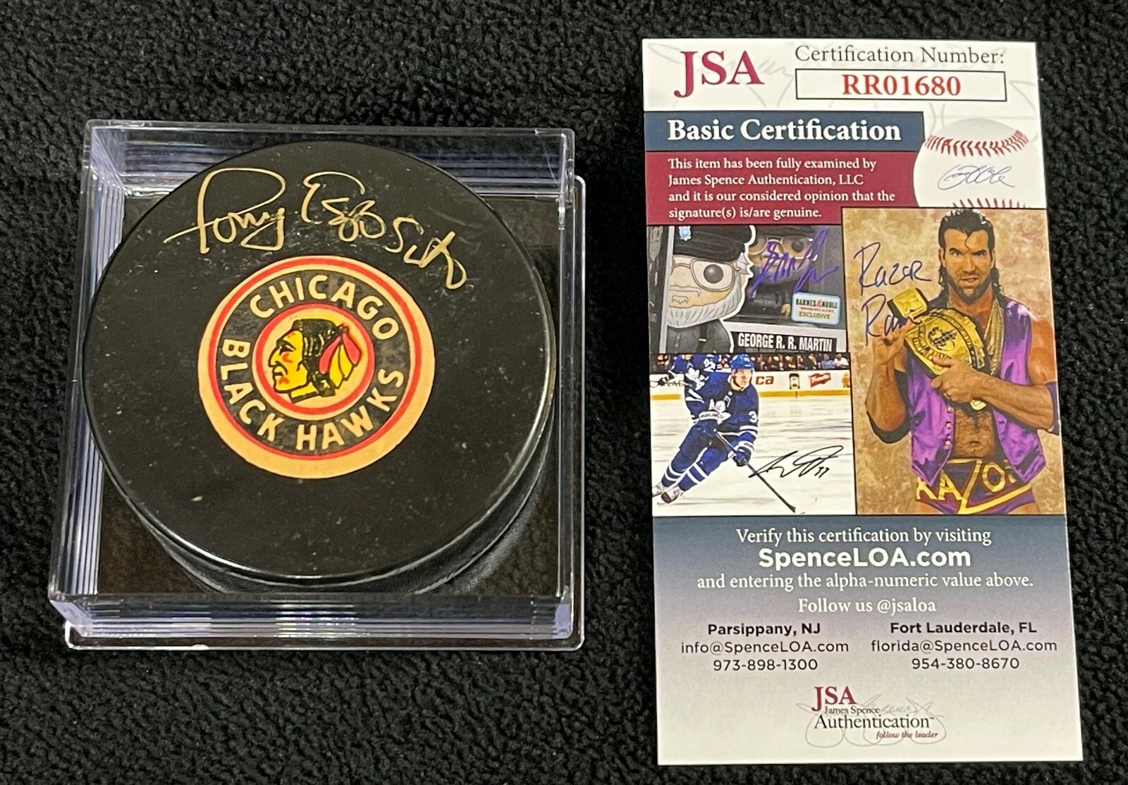 Tony Esposito Signed Chicago Blackhawks Viceroy Game Puck JSA COA
