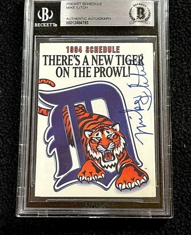 Mike Ilitch Signed Detroit Tigers 1994 Pocket Schedule Beckett Certified
