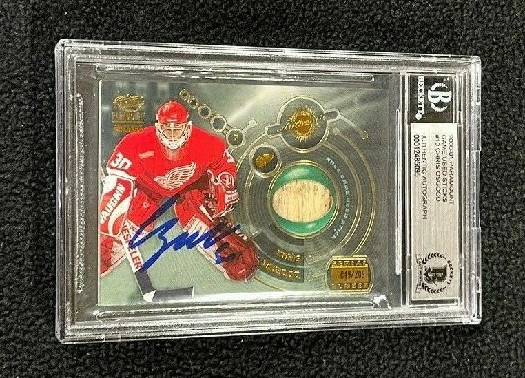Chris Osgood Signed 2000/01 Paramount Game Used Stick Card #10 Beckett Certified
