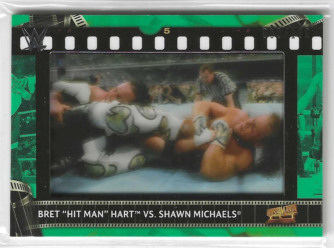 Bret Hart vs Shawn Michaels 2021 Topps WWE Match Film Strip Card FS-HM 003/199
