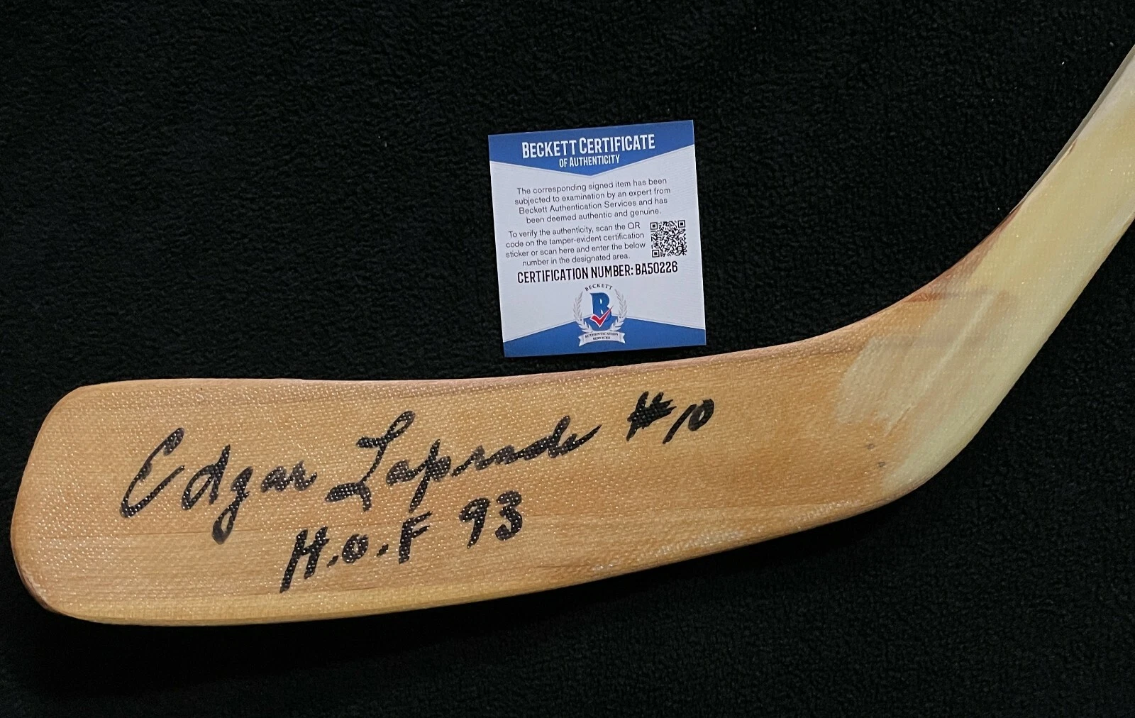 Edgar Laprade Signed & Inscribed New York Rangers Stick Beckett COA

