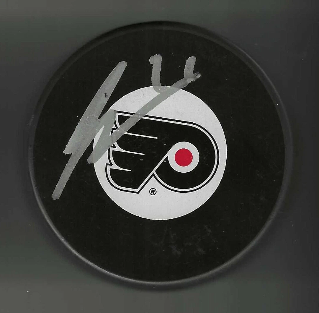 James van Riemsdyk Signed Philadelphia Flyers Large Logo Puck
