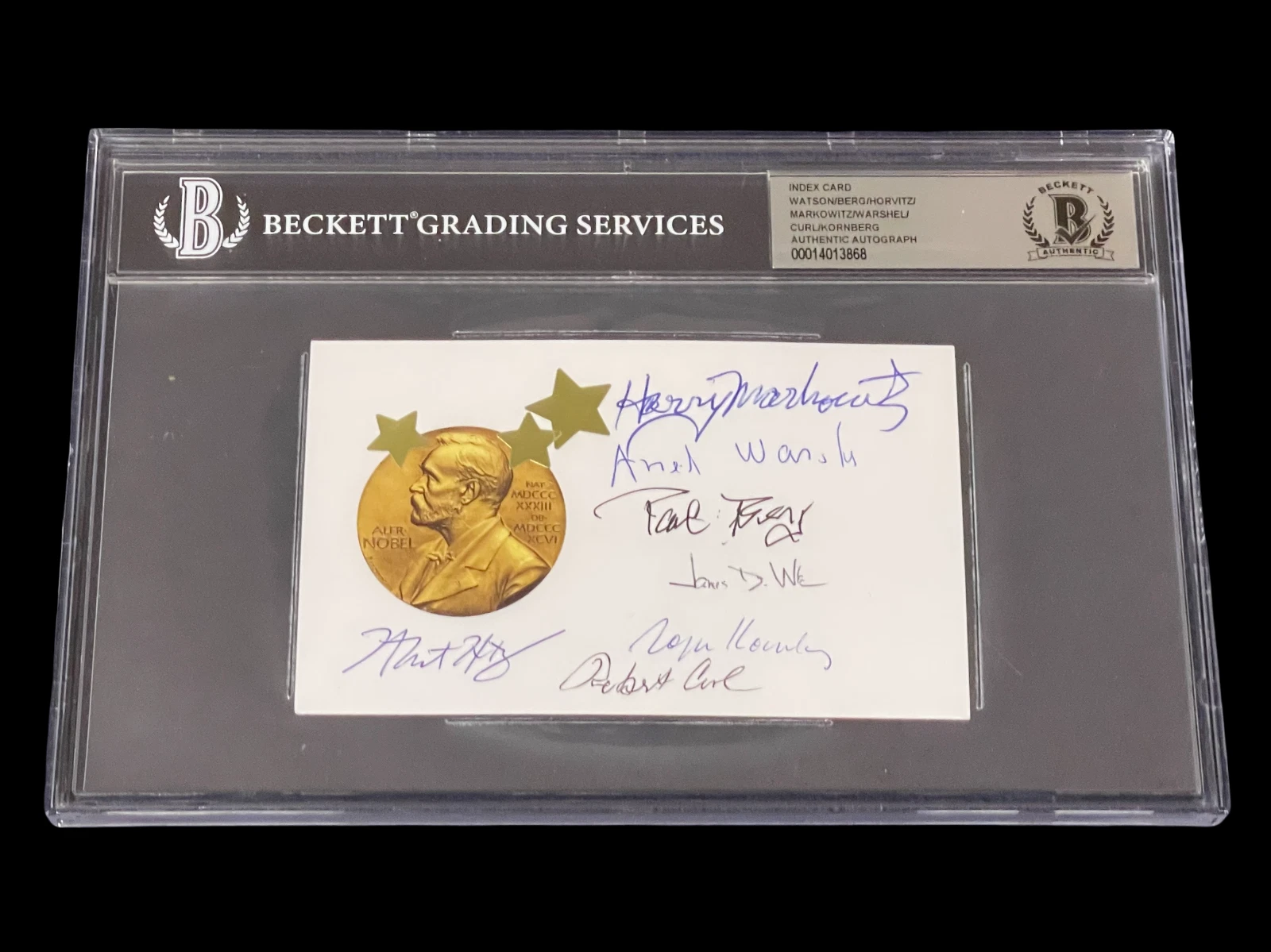 James D. Watson Arieh Warshel Markowitz Berg 7 Nobel Prize Signed Autograph BAS
