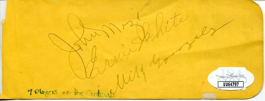 Johnny Mize Mike Gonzalez HOF Dan Seymour War of the Worlds Signed Autograph JSA
