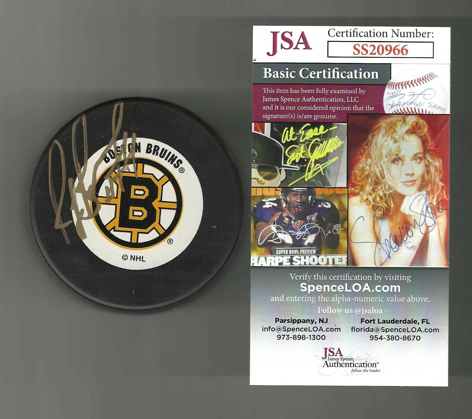 Ray Bourque Signed Boston Bruins White Logo Trench Puck JSA COA
