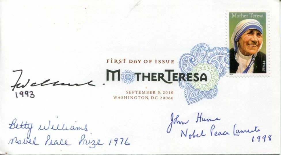 F. W. de Klerk Betty Williams John Hume Nobel Peace Prize Signed Autograph FDC
