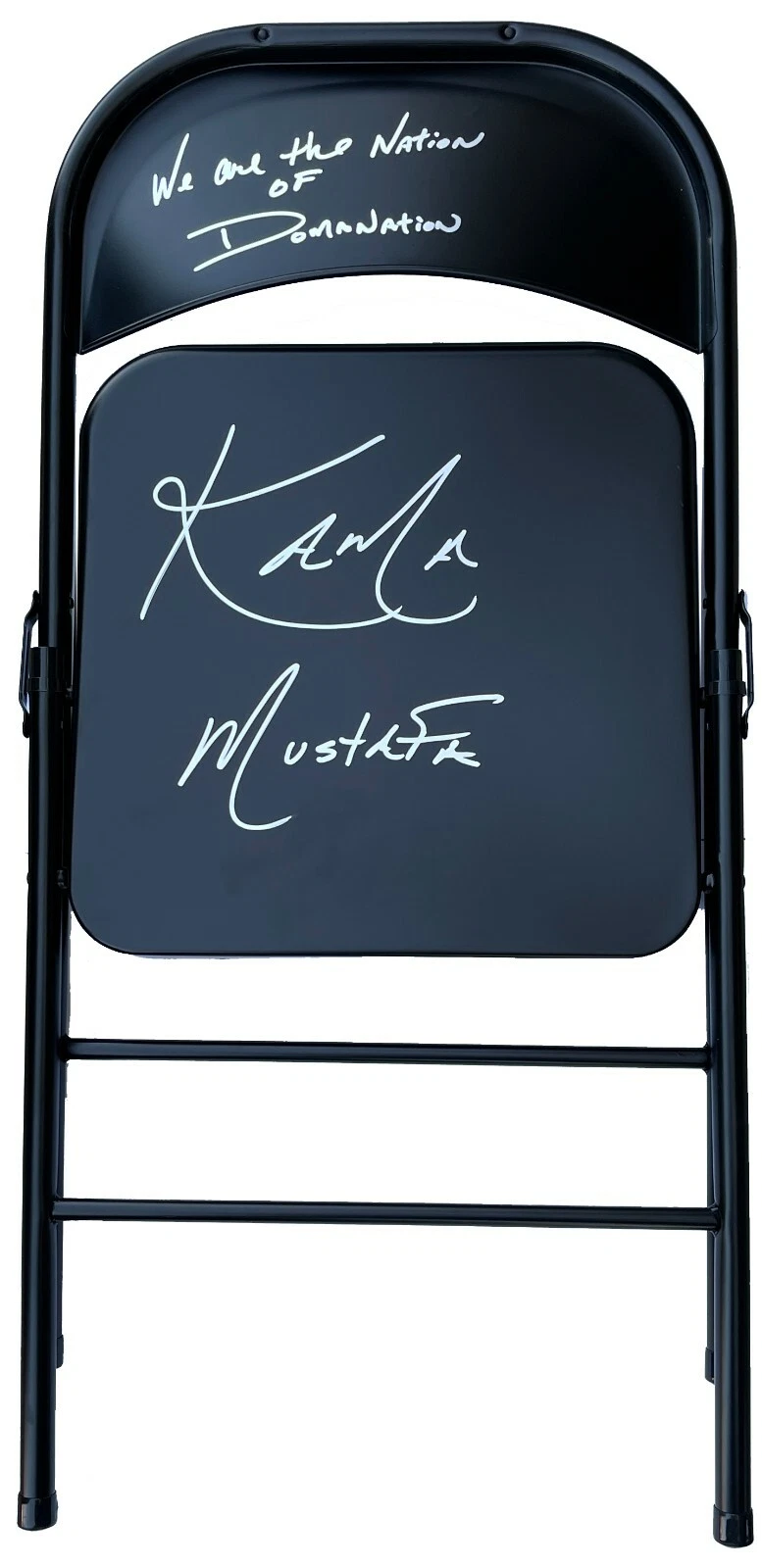 Kama Mustafa Signed & Inscribed Nation Of Domination Steel Chair WWF WWE JSA COA
