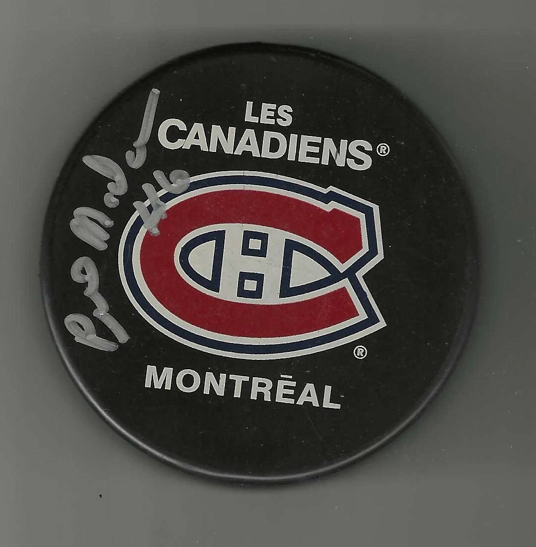 Pierre Mondou Signed Montreal Canadiens Souvenir Puck
