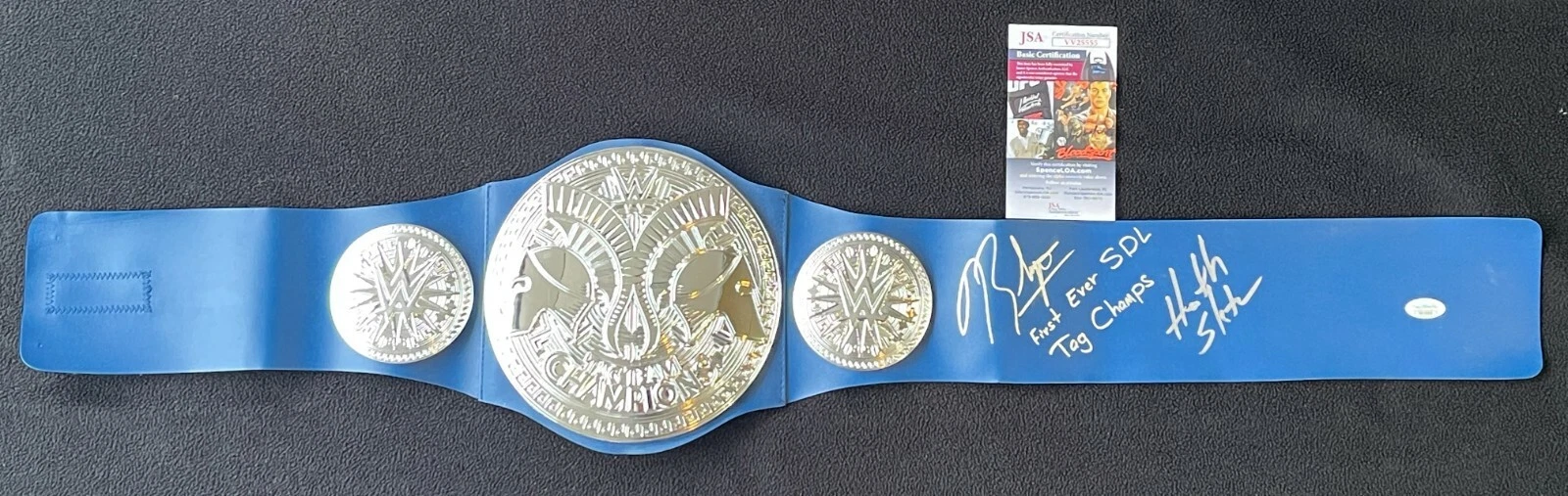 Rhyno & Heath Slater Signed Inscribed SmackDown Tag Team Champions WWE Toy Belt
