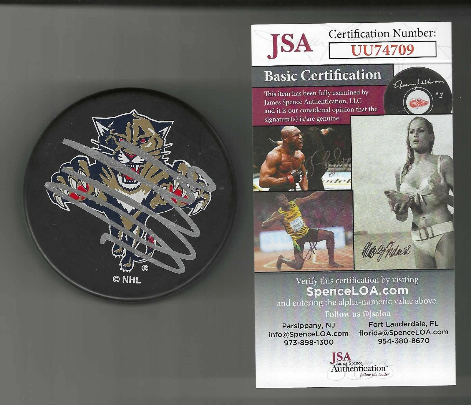 Aleksander Barkov Signed Florida Panthers Ravens Athletic Puck JSA COA
