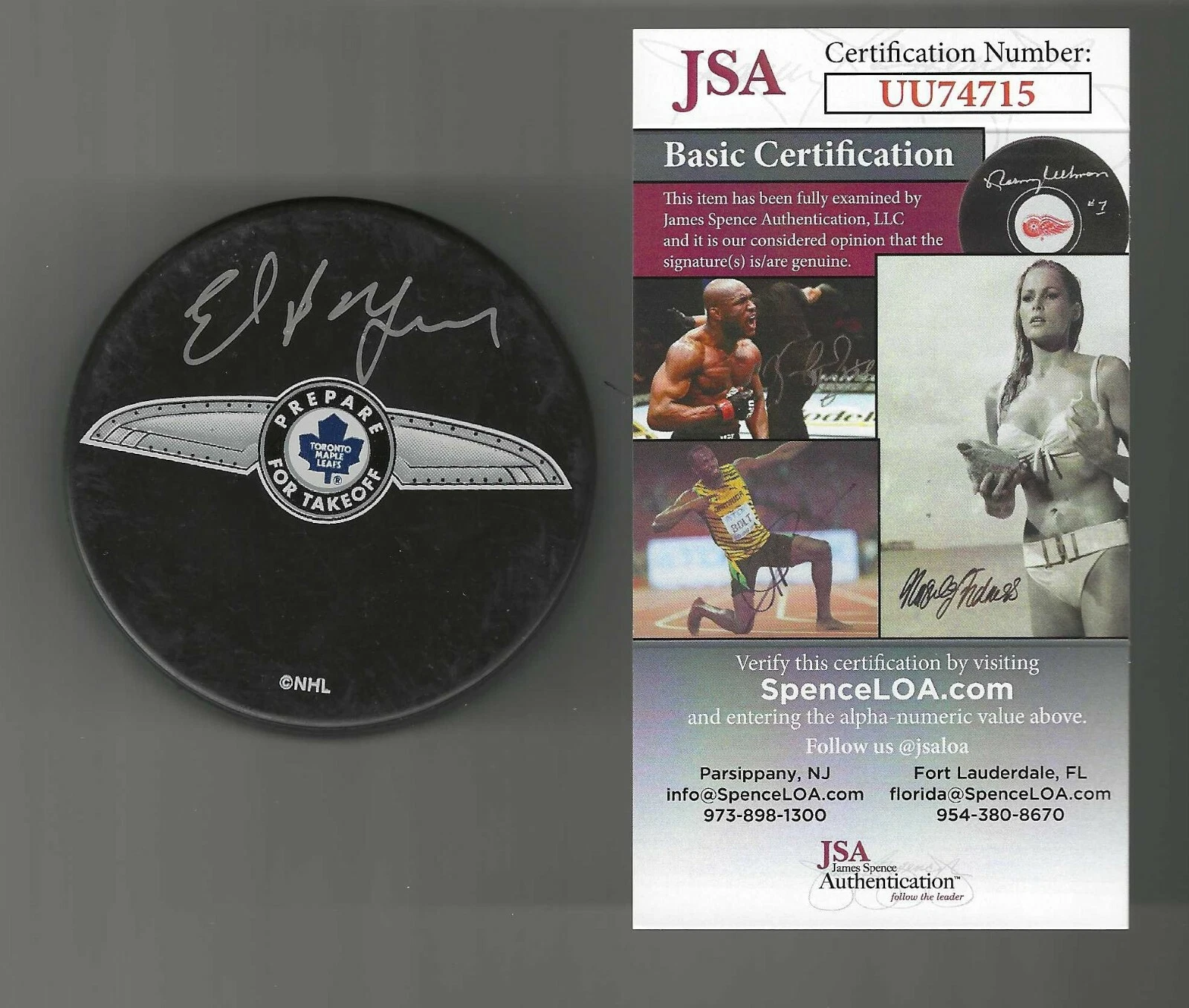 Ed Belfour Signed Toronto Maple Leafs Prepare For Takeoff Puck JSA COA
