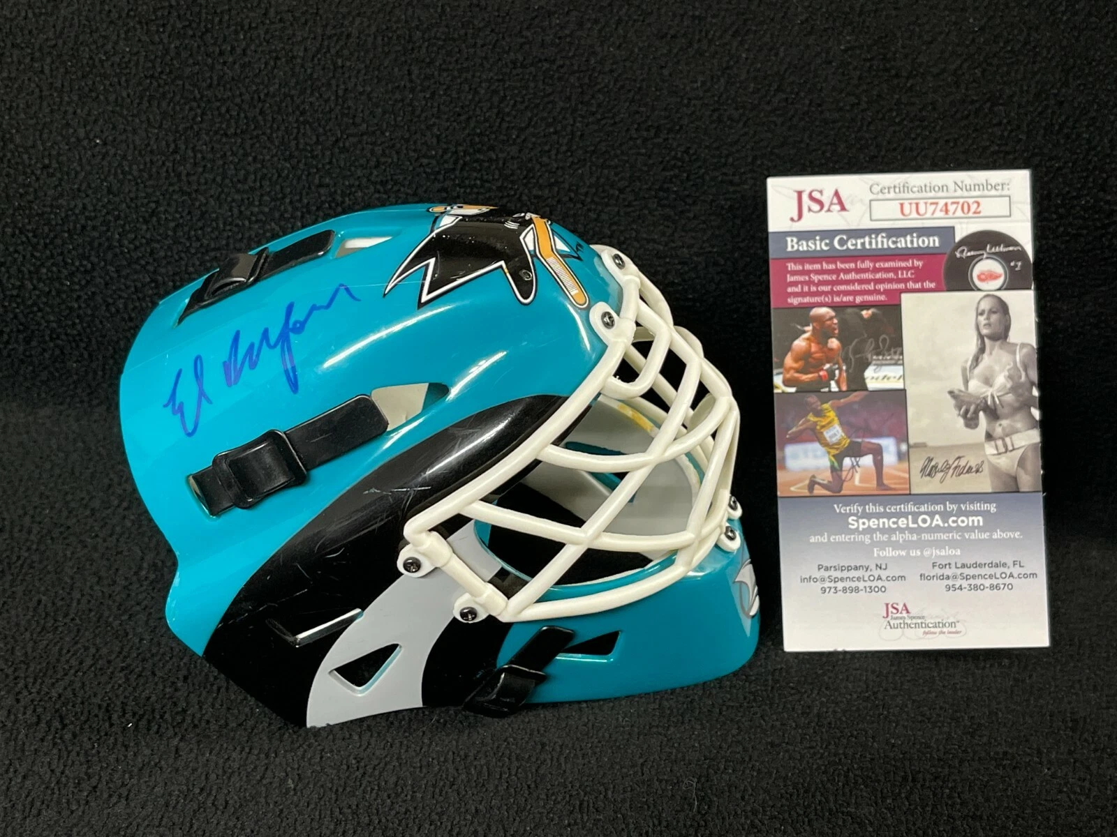 Ed Belfour Signed San Jose Sharks Riddell Mini Goalie Mask JSA COA UU74702
