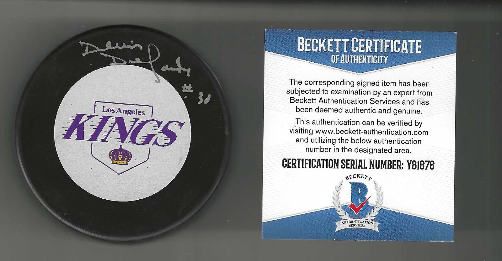 Dennis DeJordy Signed Los Angeles Kings Puck Beckett COA
