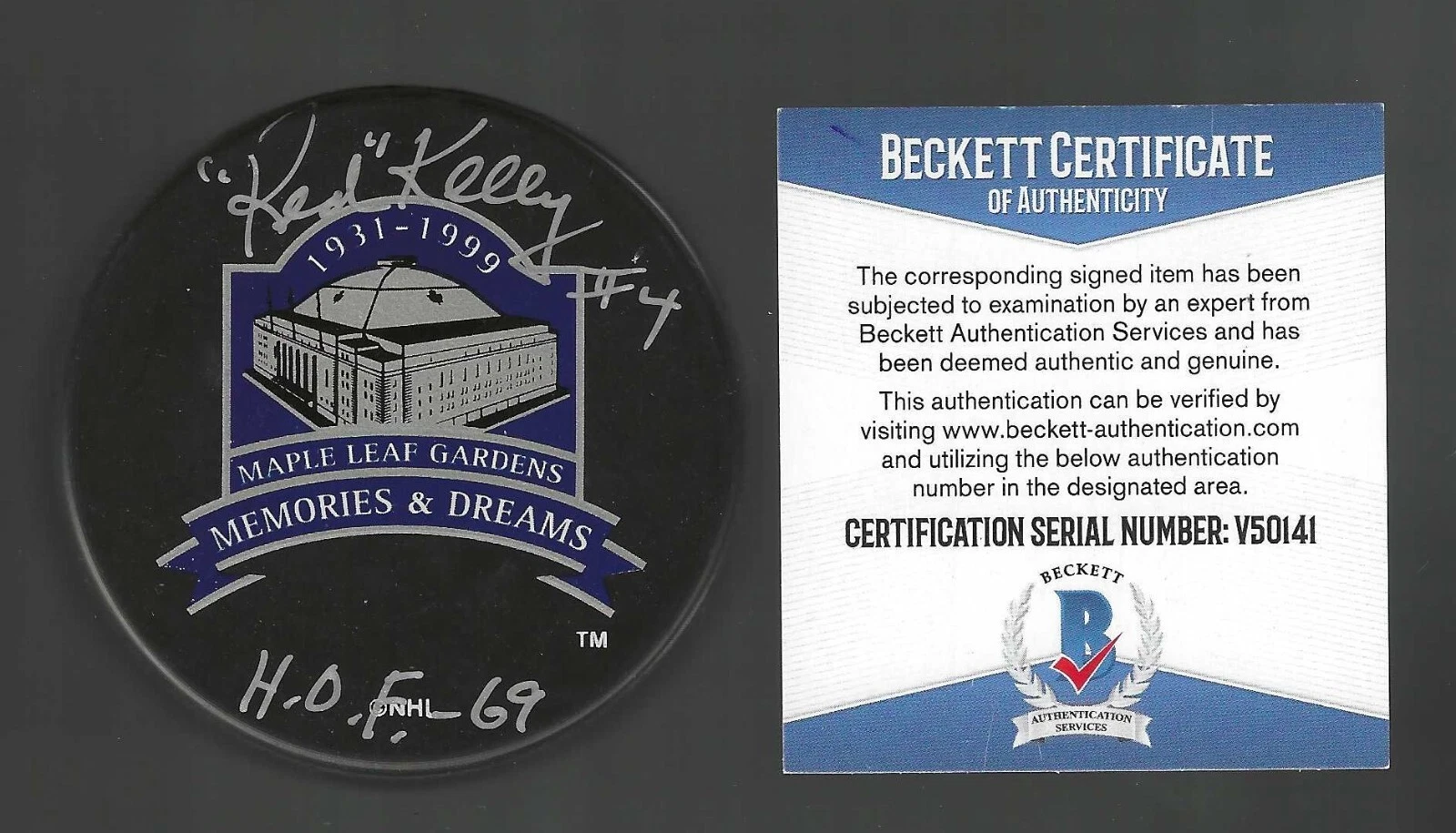 Red Kelly Signed Toronto Maple Leaf Gardens Memories & Dreams Puck Beckett COA
