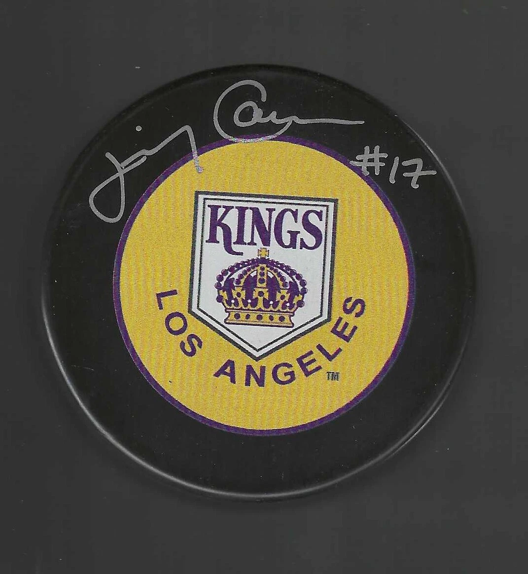 Jimmy Carson Signed Los Angeles Kings Purple Logo Puck LA
