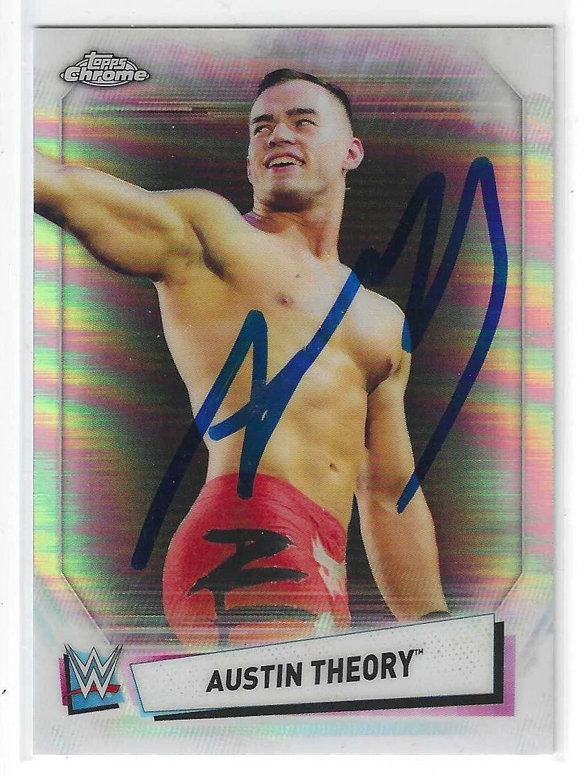 Austin Theory Signed 2021 Topps Chrome WWE NXT Refractor Card #74
