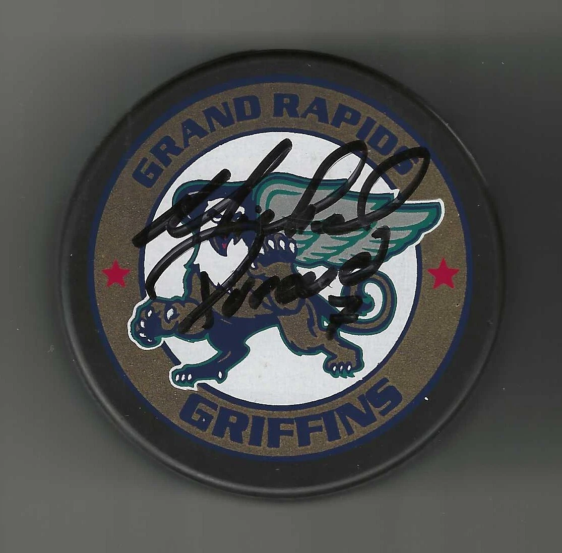 Michel Picard Signed Grand Rapids Griffins Souvenir Puck

