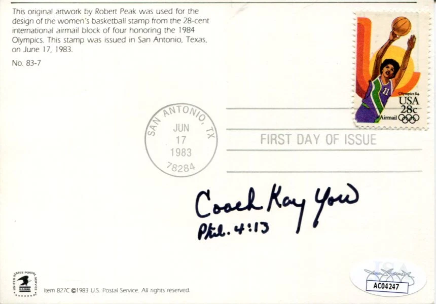 Kay Yow North Carolina NC State Wolfpack HOF Olympic Signed Autograph FDC JSA
