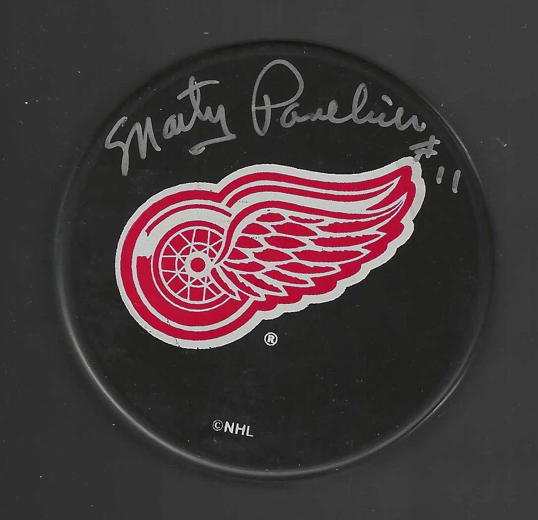Marty Pavelich Signed Detroit Red Wings Souvenir Puck
