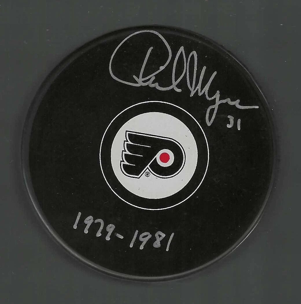 Phil Myre Signed & Inscribed Philadelphia Flyers Puck
