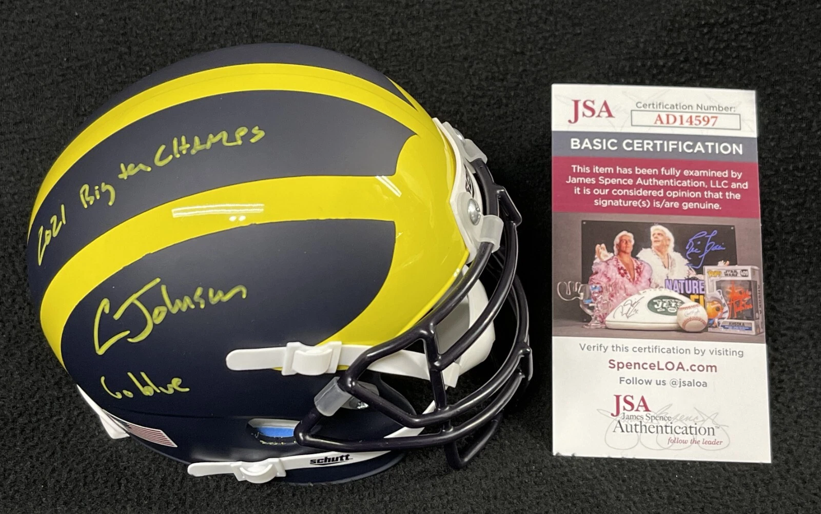 Cornelius Johnson Signed & 2X Inscribed Michigan Wolverines Mini Helmet JSA COA
