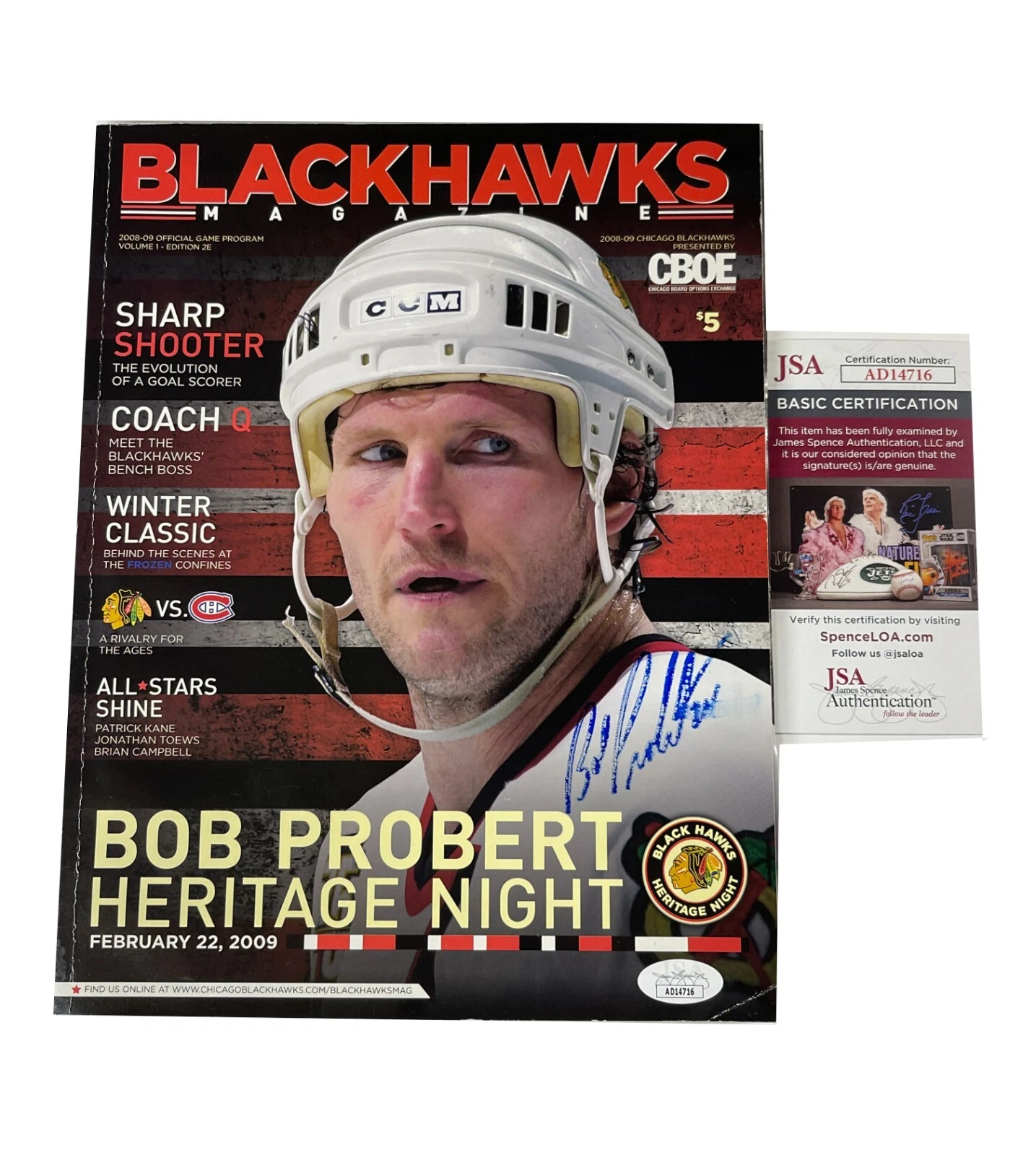 Bob Probert Signed Chicago Blackhawks Magazine Program JSA COA
