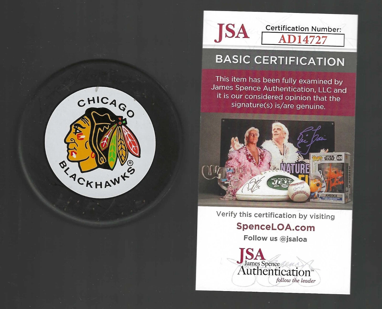 Glenn Hall Signed & Inscribed Chicago Blackhawks Trench Puck JSA COA
