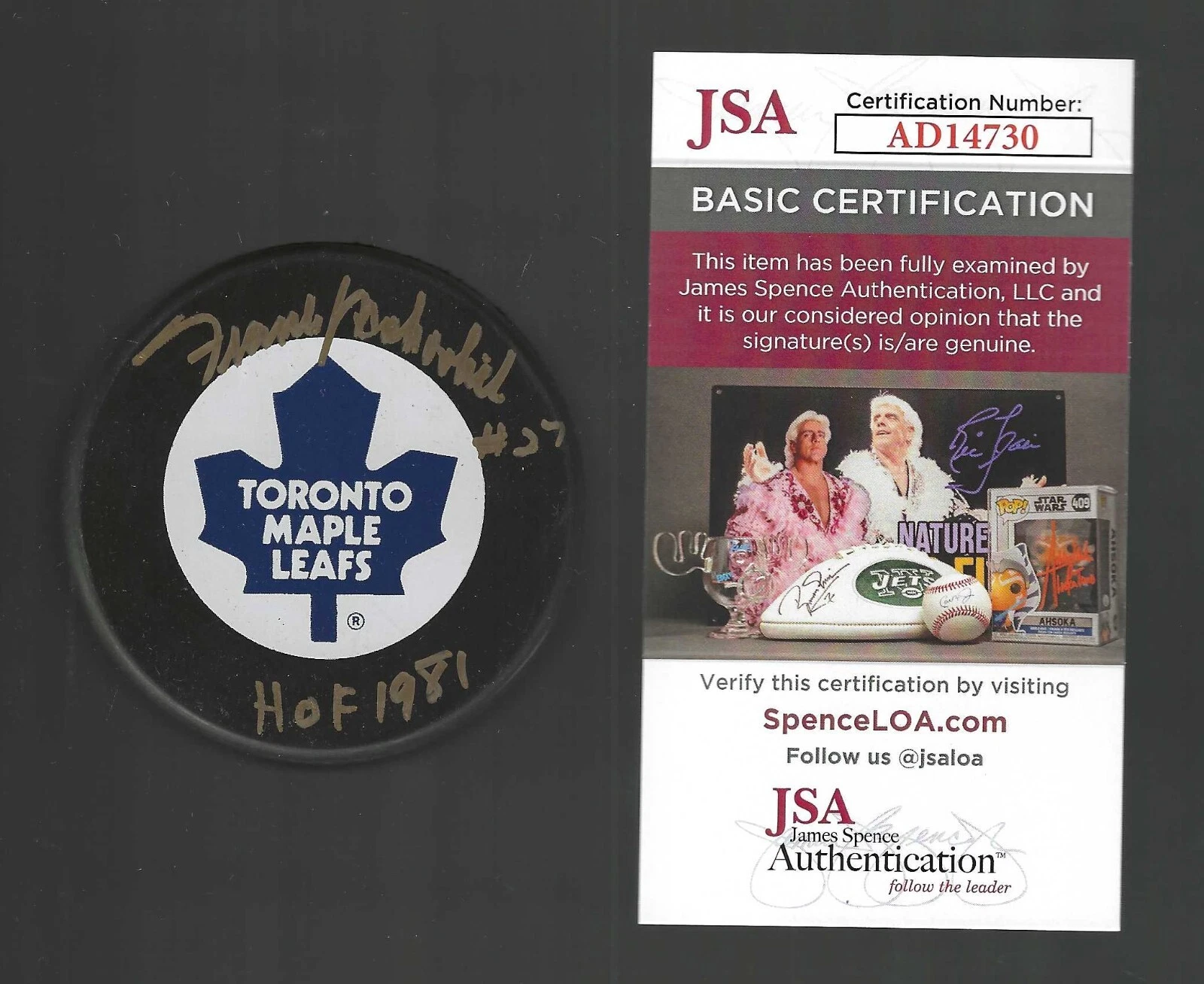 Frank Mahovlich Signed Toronto Maple Leafs In Glas Co Puck JSA COA
