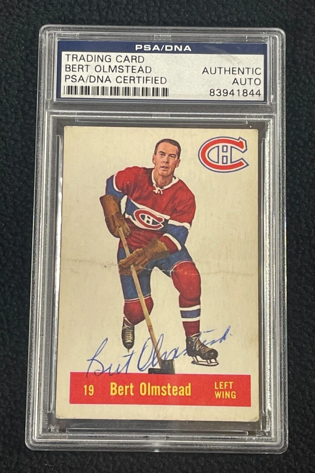 Bert Olmstead Signed 1957/58 Parkhurst Montreal Canadiens Card PSA/DNA Certified
