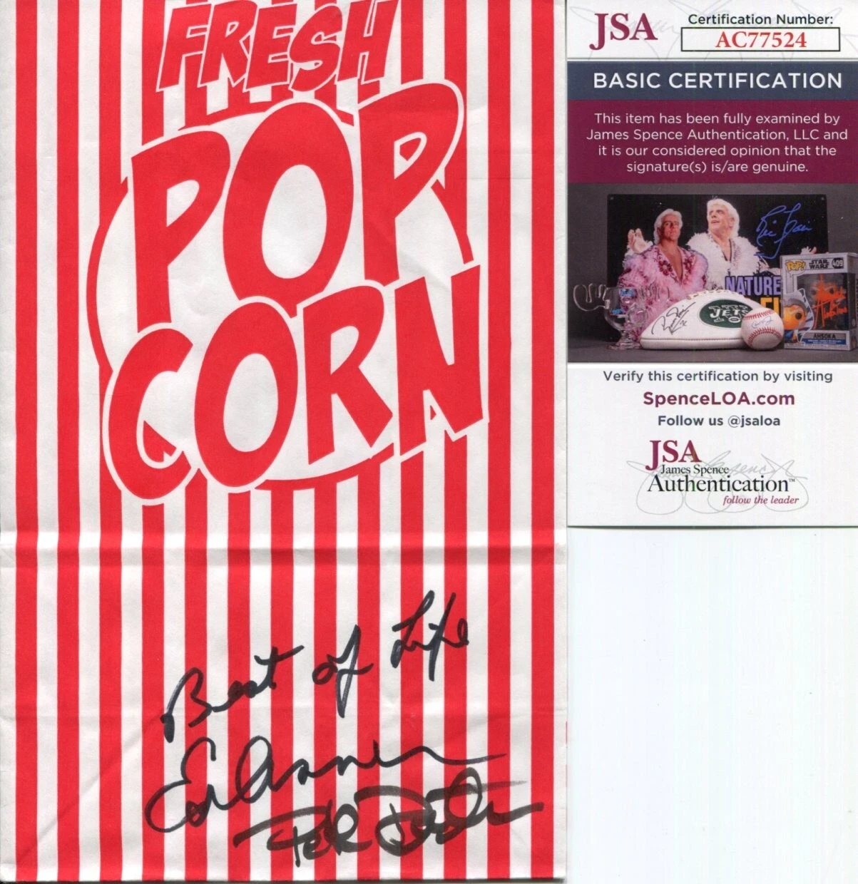 Pete Docter Ed Asner Disney Pixar Up Rare Signed Autograph Popcorn Bag JSA COA
