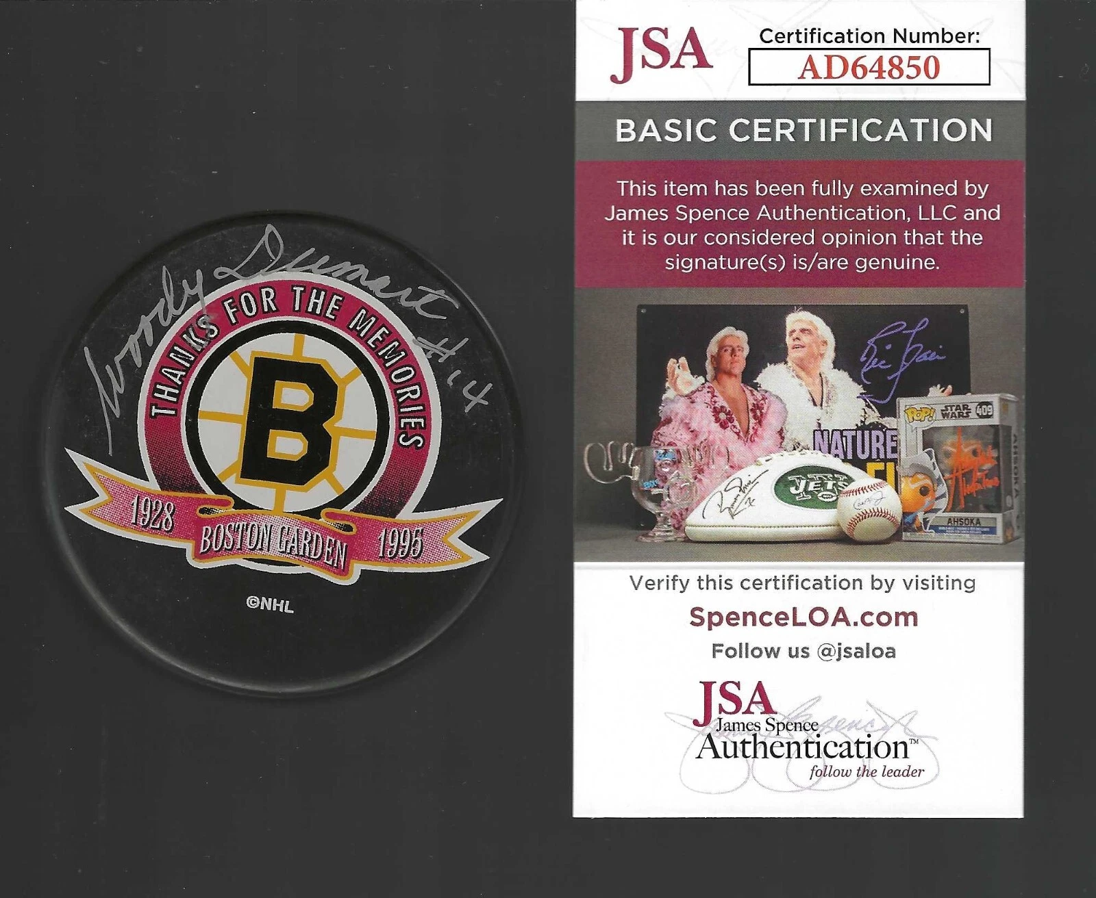 Woody Dumart Signed Boston Bruins Garden Thanks For The Memories Puck JSA COA
