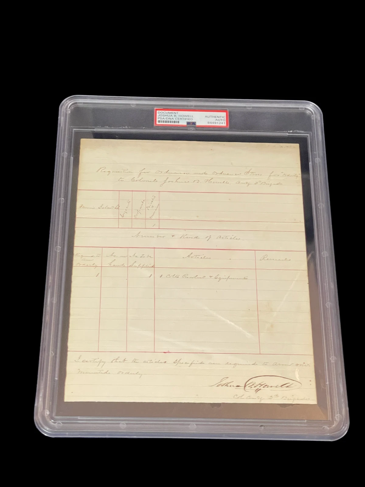 General Joshua B. Howell Civil War KIA Signed Autograph Document PSA DNA Slab
