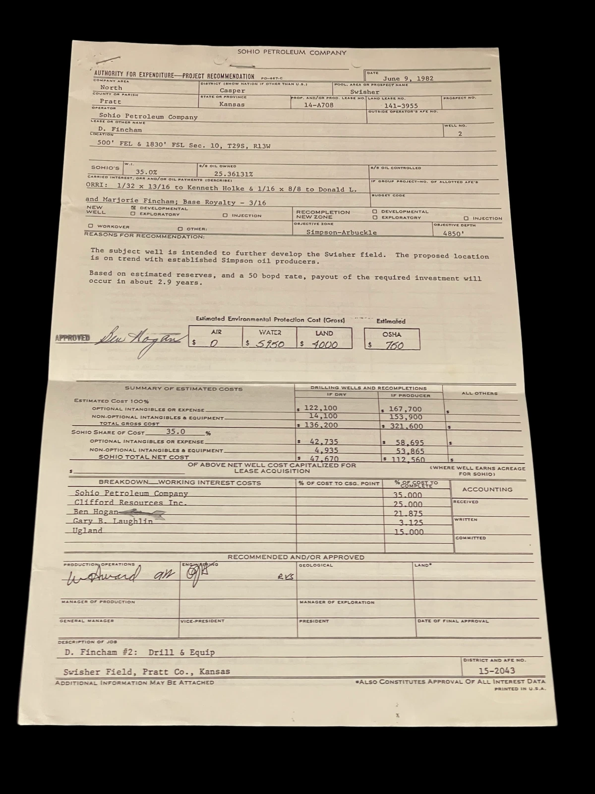 Ben Hogan PGA Masters Golf Champ HOF Rare Signed Autograph Oil Document JSA
