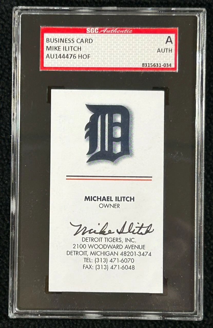 Mike Ilitch Signed Detroit Tigers Business Card SGC Authenticated
