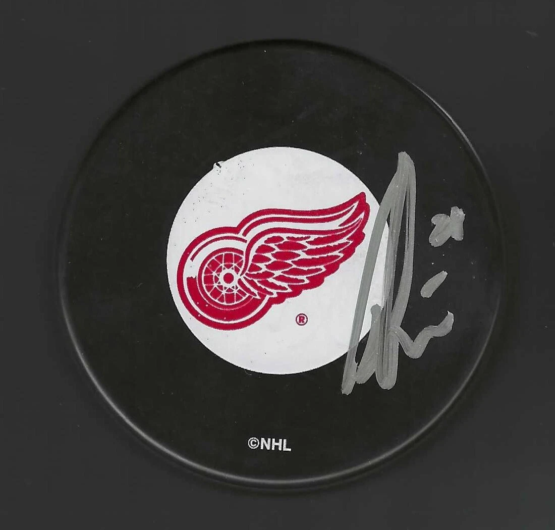 Gustav Lindstrom Signed Detroit Red Wings Large Logo Puck
