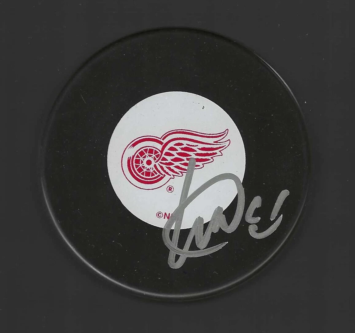 Dominik Kubalik Signed Detroit Red Wings Vintage Logo Puck
