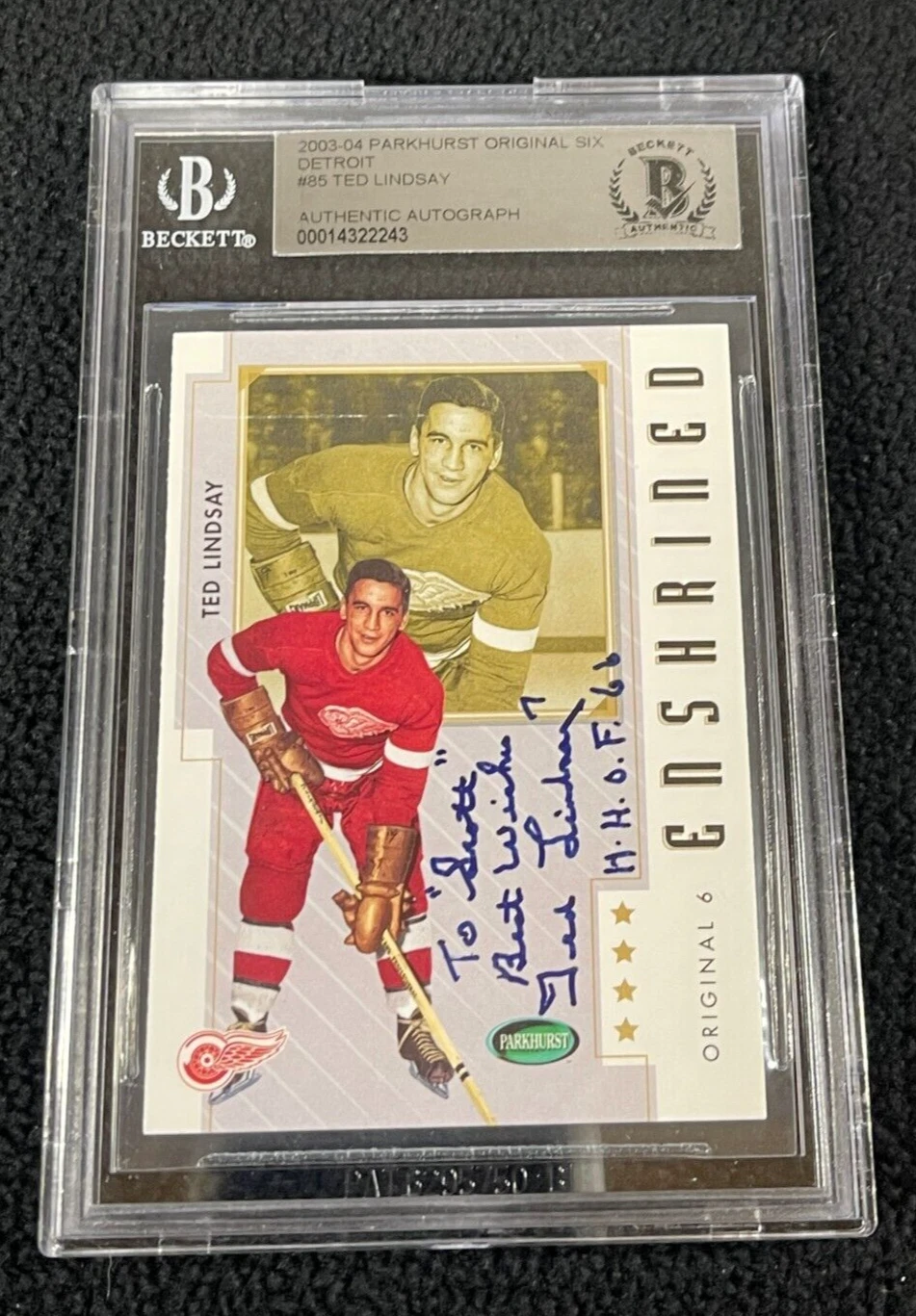 Ted Lindsay Signed 2003/04 Parkhurst Original 6 Card Beckett Certified Red Wings
