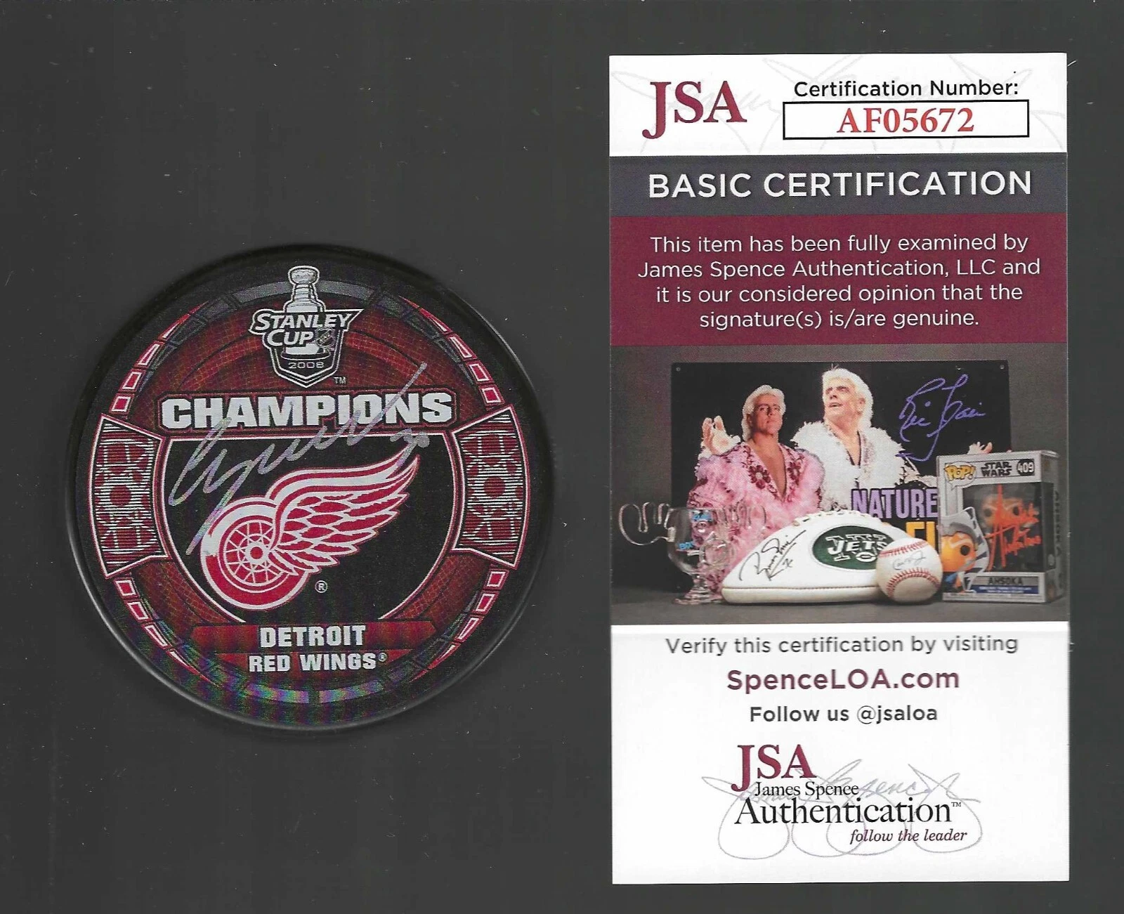 Chris Osgood Signed Detroit Red Wings 2008 Stanley Cup Champions Puck JSA COA
