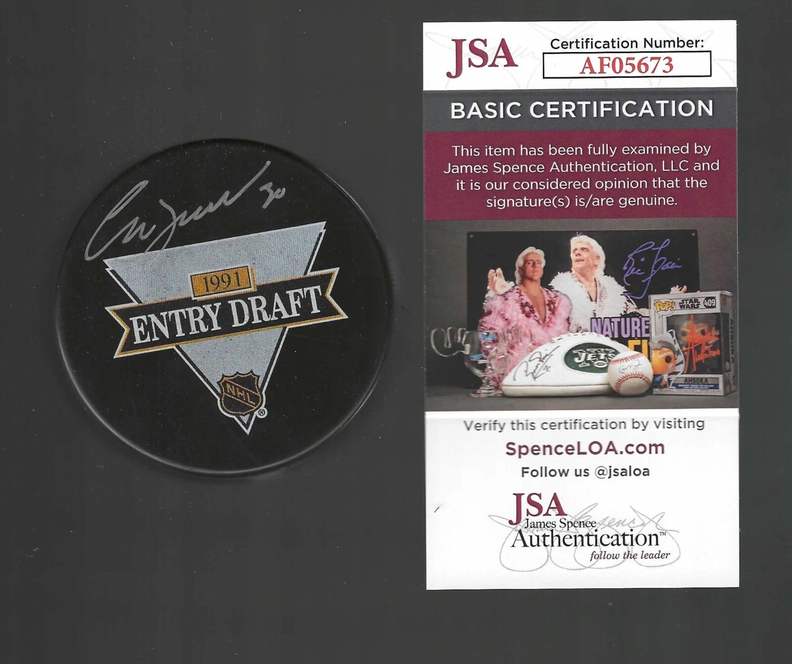 Chris Osgood Signed Detroit Red Wings 1991 NHL Draft Puck JSA COA
