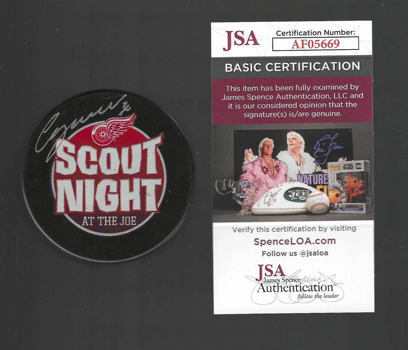 Chris Osgood Signed Detroit Red Wings Scout Night Puck JSA COA
