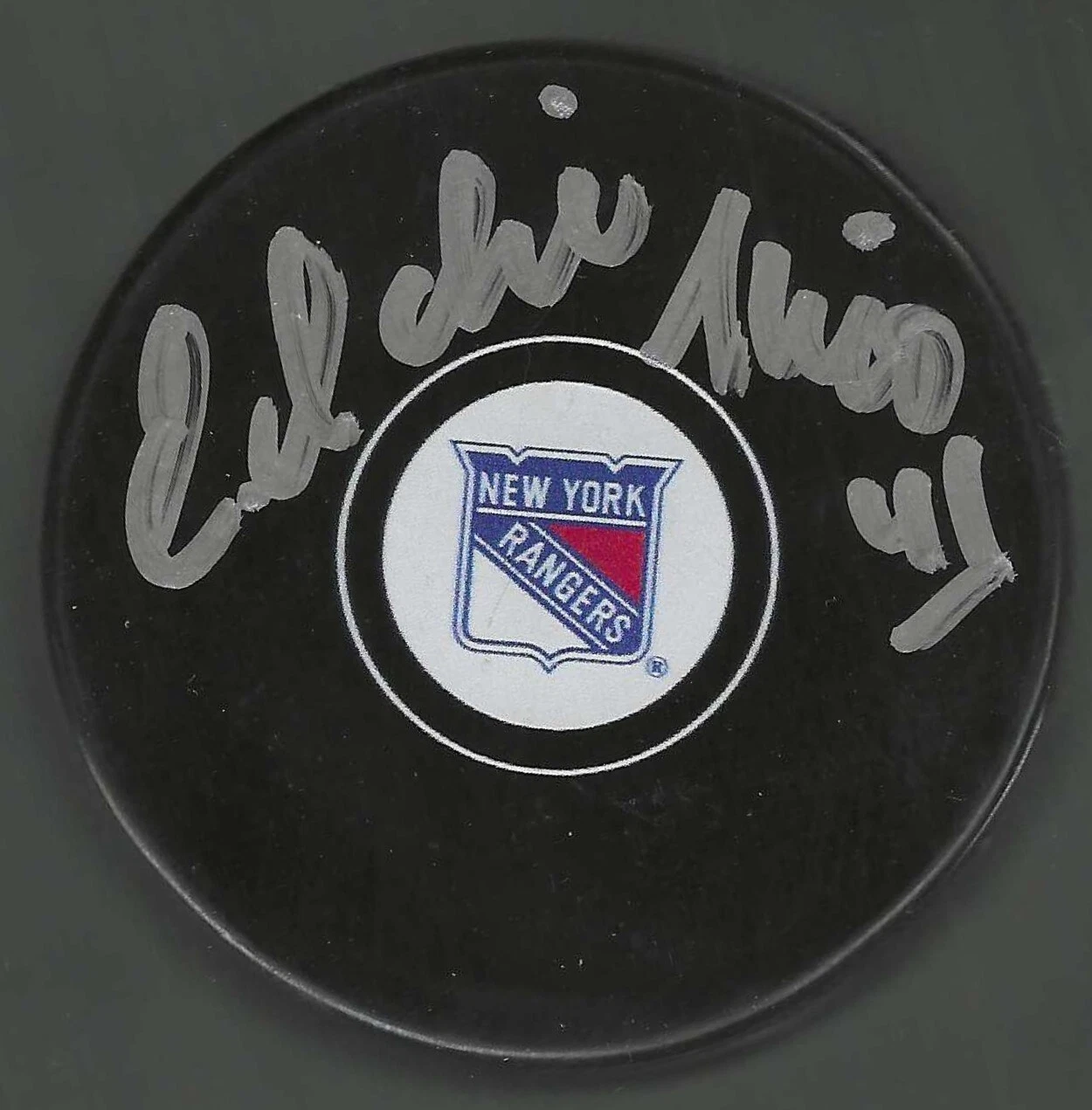 Eddie Mio Signed New York Rangers Puck
