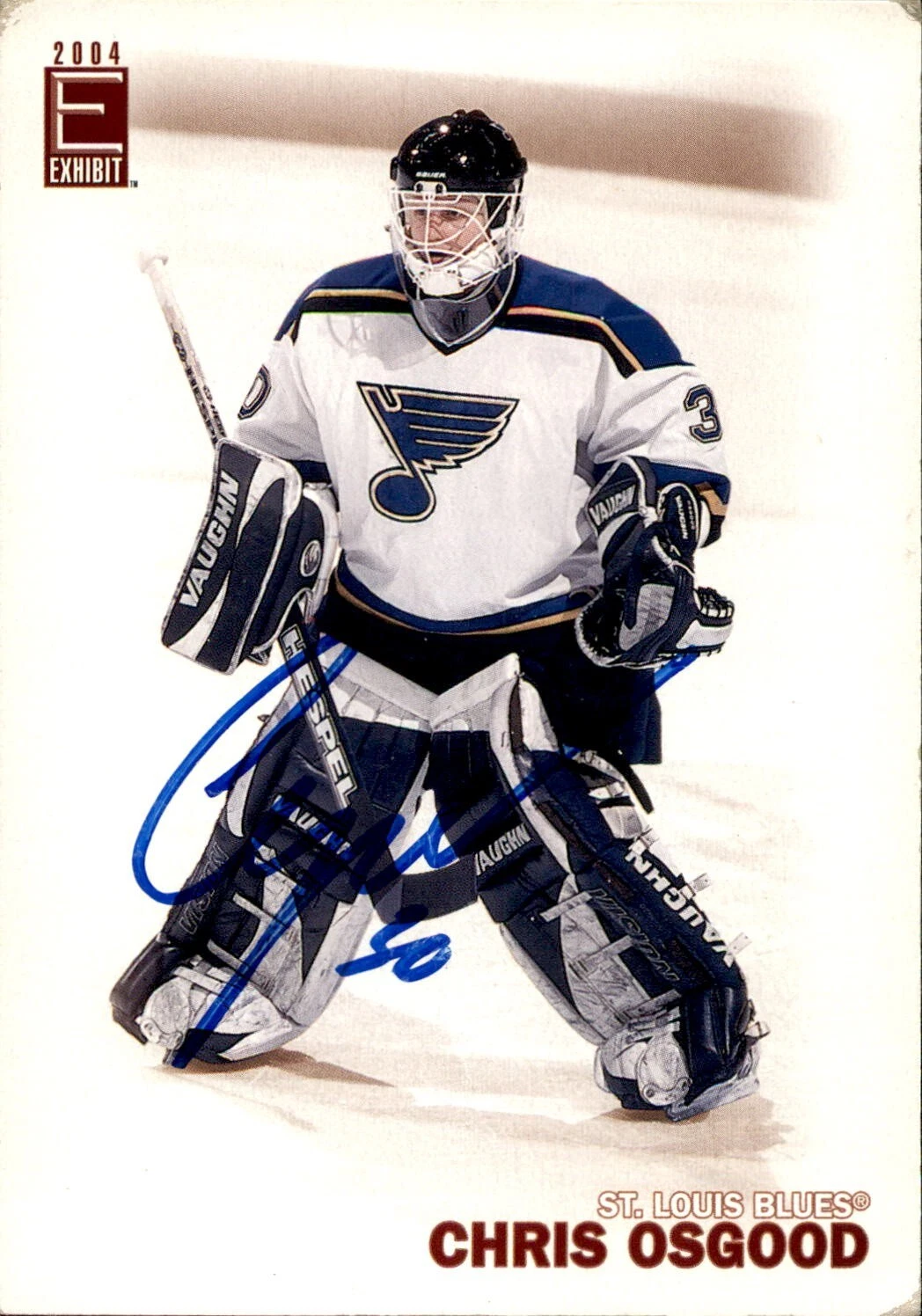 Chris Osgood Signed 2003-04 Pacific Exhibit Jumbo Card #190 St Louis Blues
