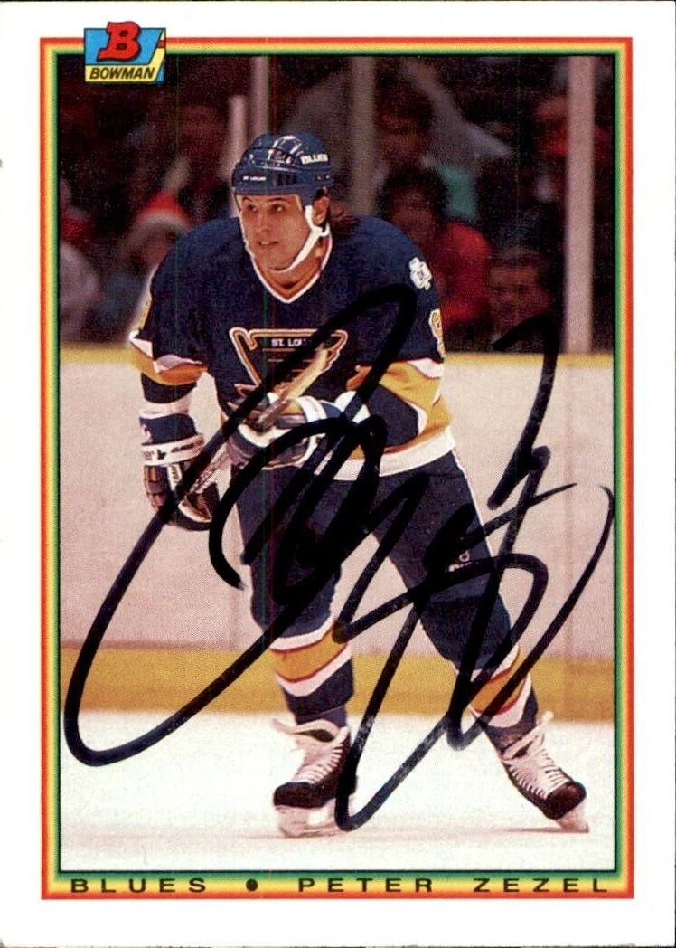 Peter Zezel Signed 1990/91 Bowman Card #19 St Louis Blues
