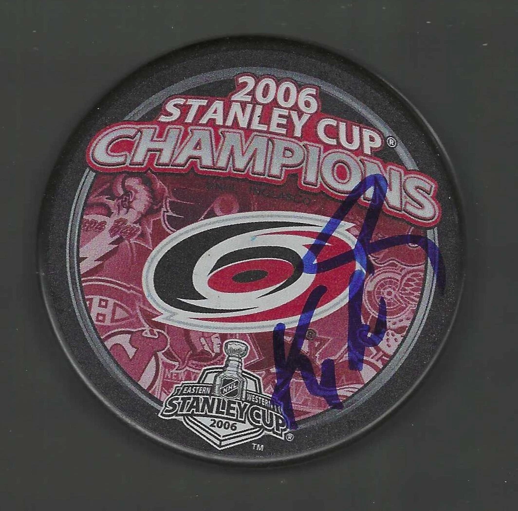 Kevyn Adams Signed Carolina Hurricanes 2006 Stanley Cup Champions Puck Blue

