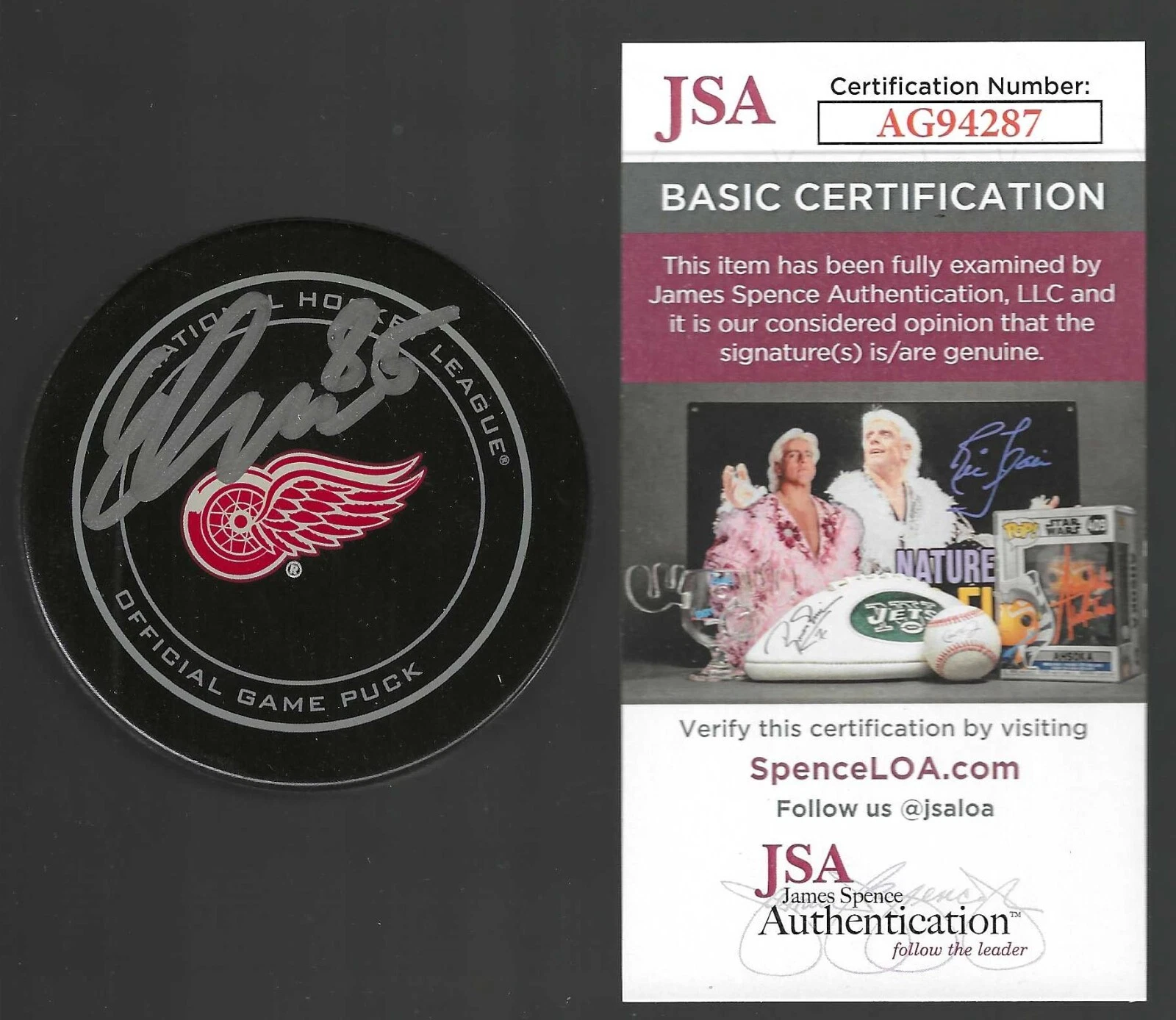 Elmer Soderblom Signed Detroit Red Wings Official Game Puck JSA COA
