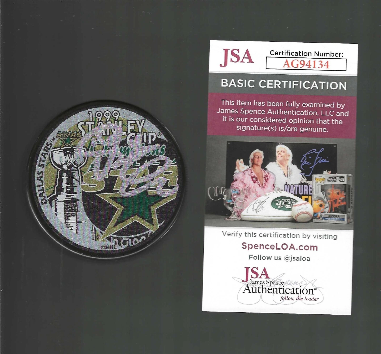 Pat Verbeek Signed Dallas Stars 1999 Stanley Cup Champions Puck JSA COA AG94134
