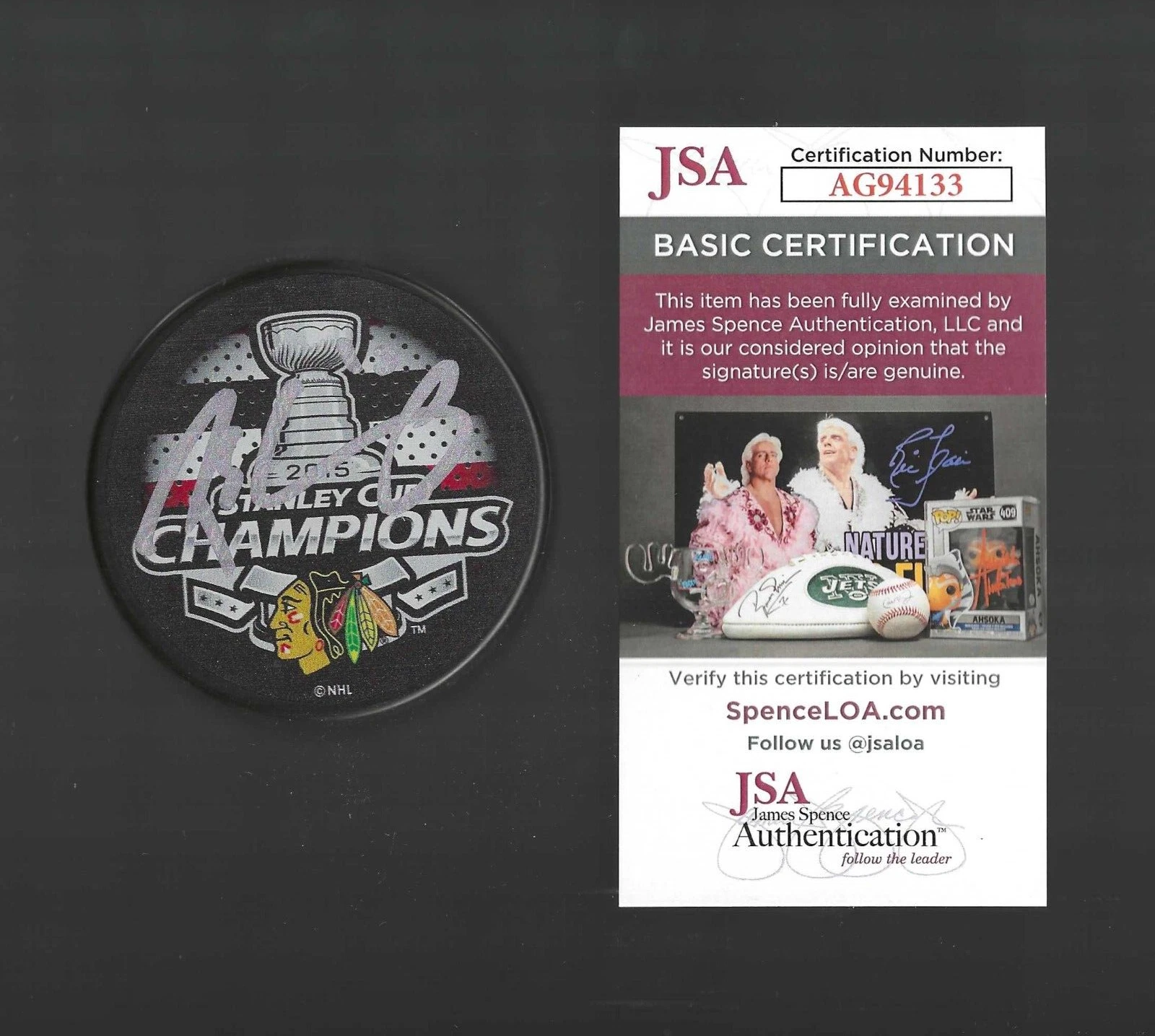 Patrick Sharp Signed Chicago Blackhawks 2015 Stanley Cup Champions Puck JSA COA
