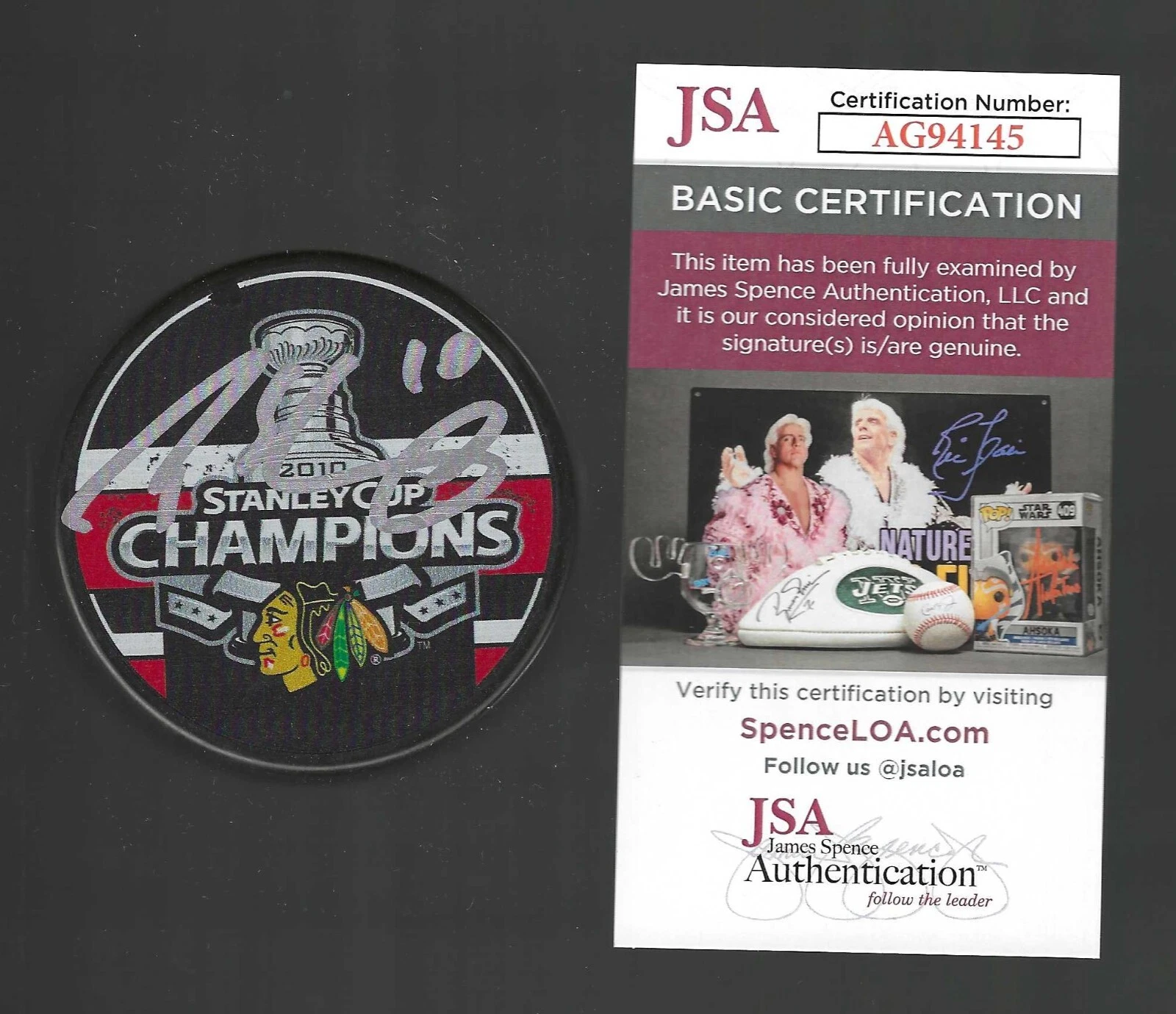 Patrick Sharp Signed Chicago Blackhawks 2010 Stanley Cup Champions Puck JSA COA
